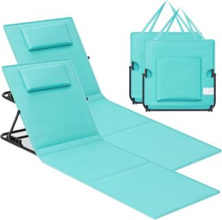 Songmics Strandstuhl, Campingstuhl, Sonnenliege, Strandliege, klappbar, verstellbare Rückenlehne, leicht tragbar mit Griff, für Camping, Garten, Pool, 158x55 cm, seeblau GCB151C01