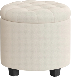 SONGMICS Sitzhocker rund, Fußhocker mit Stauraum, Schminkhocker mit Füßen, 45 x 45 x 44,5 cm, Leinenimitat, bis 150 kg belastbar, für Wohnzimmer Schlafzimmer, hellbeige