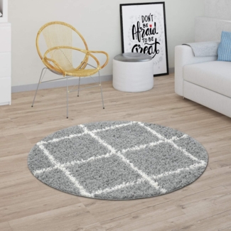 Paco Home Hochflor-Teppich Kalmar 441, rund, Höhe: 40 mm, Scandi Design, Rauten Muster, weich & kuschelig