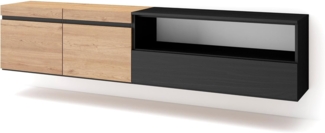 Skraut Home | TV-Schrank, Lowboard | für Wohnzimmer und Esszimmer | 200 x 45 x 35 cm | Für TV-Geräte bis zu 80" | Hängend | Moderner Stil | Eiche Schwarz