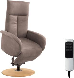 CAVADORE TV-Sessel Juba mit Akku / Fernsehsessel mit Aufstehhilfe + elektrisch verstellbarer Relaxfunktion / 2 E-Motoren / 75 x 112 x 82 / Lederoptik, Hellbraun
