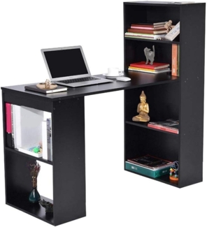 BAKAJI Schreibtisch mit Doppel-Bücherregal, 2 + 4 Fächern, Arbeitstisch, PC-Tür, aus Melamin, Holz, Möbel, Büro, Schlafzimmer, Maße 120 x 55 x 120 cm (Schwarz)