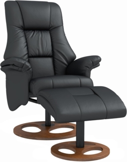 HOMCOM Relaxsessel mit Hocker, Fernsehsessel, Polstersessel, TV Sessel mit Liegefunktion, 130° neigbar, für Wohnzimmer, Freizeitraum, Kunstleder Schwarz, 77 x 89 x 110 cm