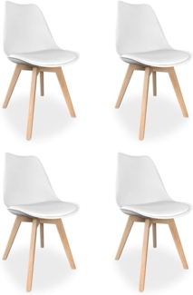 Homey, Skandinavische gepolsterte Stühle für Küche, Wohnzimmer oder Esszimmer, Modell Sena, Holzbeine, praktisch und funktional, einfache Montage, Weiß