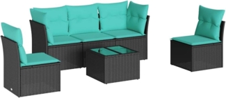 vidaXL 6-tlg. Garten-Sofagarnitur mit Kissen Schwarz Poly Rattan 3217357