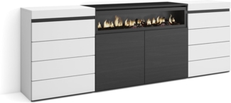 Skraut Home | Kommode mit Schubladen | Aufbewahrungsschrank | 214 x 75 x 35 cm | Für Schlafzimmer, Zimmer | Elektrokamin. | Moderner Stil | Weiß und Schwarz