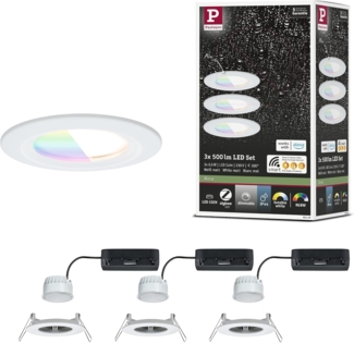 Paulmann 92449 LED Einbauleuchte Nova Coin 3er-Set Zigbee RGBW Weiß matt IP44