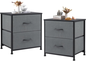 DUMOS Nachttisch 2er Set Beistelltisch Stoff Schubladenschrank Schmal Schrank Kommode Schlafzimmer Industrial Stil für Wohnzimme Kinderzimmer Flur Aufbewahrungsschrank
