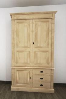 Casa Padrino Landhausstil Schlafzimmerschrank Naturfarben 120 x 59 x H. 210 cm - Massivholz Kleiderschrank mit 3 Türen und 3 Schubladen - Massivholz Schlafzimmer Möbel im Landhausstil