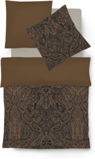 Fleuresse Black Premium Mako-Brokat-Damast Bettwäsche mit Uni Wendeseite Caviar Größe: 155x220 cm