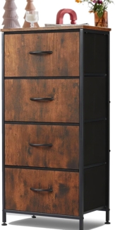 SURFOU Kommode mit Schubladen, Schrank Schlafzimmer Klein 4, Komode Stoff Drawer, Komodenschrank Stoffkommode Komoden Drawers Cabinet für Schubladenschrank Flur Aufbewahrungsschrank,Braun