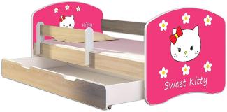 Kinderbett Jugendbett mit einer Schublade und Matratze Sonoma mit Rausfallschutz Lattenrost ACMA II 140x70 160x80 180x80 (16 Sweet Kitty 2, 180x80 + Bettkasten)