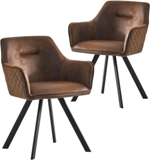 B&D home Esszimmerstühle CYRUS 2er Set | Armlehnenstuhl für Küche, Büro, Esszimmer, Wohnzimmer | modern | Wildleder Optik Braun