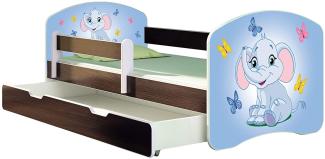 ACMA Kinderbett Jugendbett mit Einer Schublade und Matratze Wenge mit Rausfallschutz Lattenrost II 140x70 160x80 180x80 (26 Elefant, 160x80 + Bettkasten)