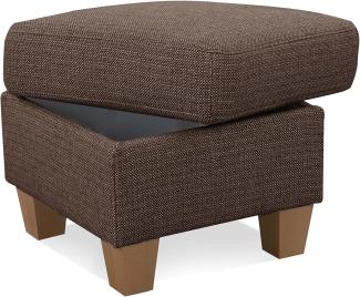 Cavadore Hocker Ammerland / Stauraumhocker mit Holzfüßen, als Fußhocker oder Beistellhocker / 58 x 48 x 58 / Strukturstoff, Braun