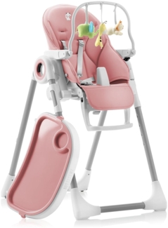 Sweety Fox - Mitwachsender Hochstuhl Baby mit Liegefunktion, Verstellbar & Klappbar - Rosa - Höhe 7-fach Rückenlehne 5-fach verstellbar, Abnehmbares Tablett mit Teller, Kinderhochstuhl