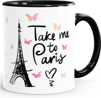 MoonWorks Tasse ''Kaffee-Tasse Take me to Paris Geschenk-Tasse für Frau Freundin Tasse mit Innenfarbe MoonWorks''
