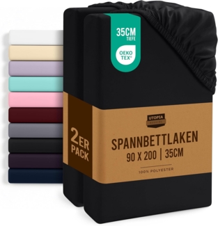 Utopia Bedding - 2er Set Spannbettlaken 90x200 cm - Schwarz - Gebürstete Mikrofaser Spannbetttuch - 35 cm Tiefe Tasche