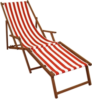 Strandliege rot-weiß Gartenliege Relaxliege Fußteil Liegestuhl Deckchair Buche dunkel 10-314 F