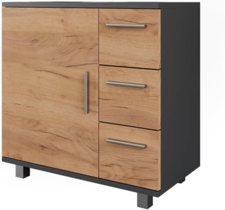 Vicco Waschbeckenunterschrank Anthrazit/Goldkraft Eiche 60.2 x 60.8 cm mit Tür und 3 Schubladen, Ilias