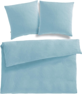 Pure Label Musselin Bettwäsche 200x200 cm mit Kissenbezug 2er Set 80x80 cm aus 100% Baumwolle - Traumhaft weiche, kuschelige Bettwäsche-Sets in blau