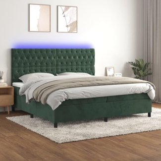 vidaXL Boxspringbett mit Matratze & LED Dunkelgrün 200x200 cm Samt 3136326