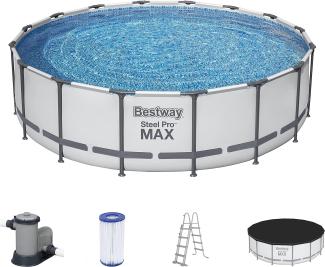 Bestway 'Steel Pro Max Frame Pool 488x122 cm' Komplettset, rund, mit Filterpumpe, Sicherheitsleiter & Abdeckplane