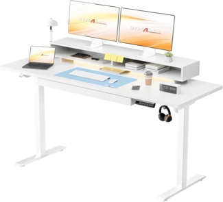 GTPLAYER Schreibtisch Höhenverstellbarer Schreibtisch Elektrischer, 120x60cm Gaming tisch, mit USB-Ladeanschluss und Steckdose, Schubladen, Monitorständer, LED