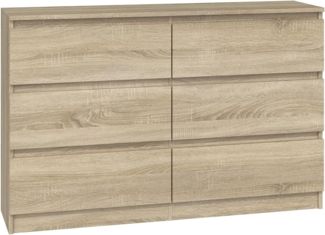 CDF Kommode Malwa M6 120| Farbe: Eiche Sonoma | Schrank für Dokumente, Kleinigkeiten | Ideal für Wohnzimmer, Schlafzimmer, Kinderzimmer, Jugendzimmer und Büro | 6 geräumige Schubladen