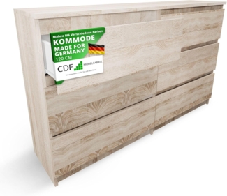 CDF Kommode Malwa M6 120| Farbe: Eiche Sonoma | Schrank für Dokumente, Kleinigkeiten | Ideal für Wohnzimmer, Schlafzimmer, Kinderzimmer, Jugendzimmer und Büro | 6 geräumige Schubladen