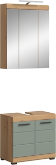 furnling Badmöbel-Set Scott, (2-St, LED-Spiegelschrank & Waschbeckenunterschrank), modernes Badmöbel mit Stauraum, in Salbei / Artisan Eiche