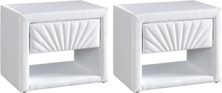 Vente-unique - 2er-Set Nachttische - 1 Schublade und 1 Ablage - Kunstleder - Weiß - ULAMI