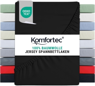 Komfortec Spannbettlaken Jersey 100% Baumwolle – 90x200 cm – 135g/m² – Weich, Atmungsaktiv & Hautfreundlich – Mit Rundumgummi – Oeko-Tex Zertifiziert – Für Boxspring, Topper & Matratzen – Schwarz
