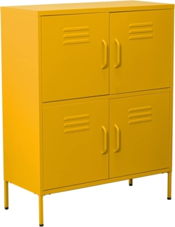 DRW Sideboard mit 4 Türen mit Lüftungsschlitzen aus Metall in Gelb 80 x 35 x 102 cm, Höhe: 15 cm, estandar