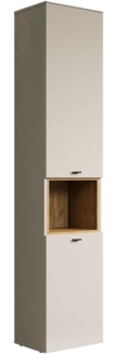 trendteam smart living - Sao Paulo - Hochschrank - Kashmir (Beige)/Evoke Eiche - Badezimmerschrank mit offenem Fach und 3 Einlegeböden - (BxHxT) 40 x 186 x 31 cm - Soft-Close-Funktion