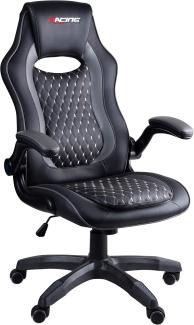 RACING BERGNER | Gaming-Stuhl | ergonomischer Bürostuhl | Gepolsterte und verstellbare Armlehnen | Rautenmuster | Neigungsmechanismus | Kunstleder | Schwarz - Grau