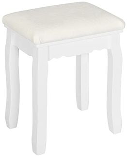 WOLTU Schminkhocker Landhaus, Hocker für Schminktisch, Sitzhocker Samt, Klavierhocker Kosmetikhocker, Polsterhocker für Schlafzimmer, 38 x 45 x 28. 5 cm, Massivholzbeine, Weiß, MB6095ws