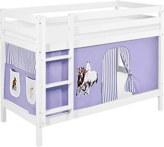 Lilokids 'Jelle' Etagenbett 90 x 190 cm, Pferde Lila Beige, Kiefer massiv, mit Vorhang und Lattenroste