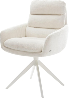 Drehstuhl Abelia-Flex mit Armlehnen Bouclé Soft Beige Kreuzgestell breit Weiß 360° drehbar Wippfunktion
