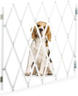 Relaxdays Hundegitter, ausziehbar bis 118 cm, 69-82,5 cm hoch, Hunde Schutzgitter für Treppe & Tür, weiß