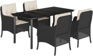 5-tlg. Garten-Essgruppe mit Kissen Schwarz Poly Rattan