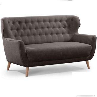 CAVADORE Zweisitzer-Sofa Abby / Klassisches Polstersofa mit Knopfverzierung / 153 x 89 x 88 / Strukturstoff, dunkelgrau