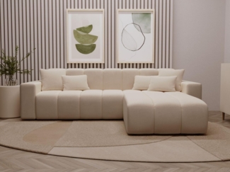 GrainGold Ecksofa L-Form NORK - 265x180 cm, Beige, Rechts, Polyurethanschaum, Wellfedern