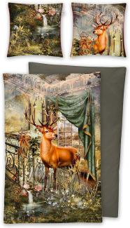 Irisette Magic Mako-Satin Bettwäsche 135x200 Hirsch Wasserfall Wald 8860-30