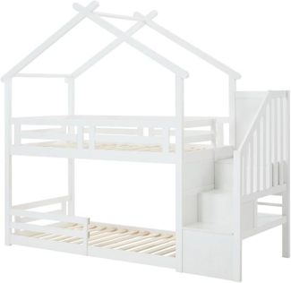 Vente-unique - Hochbett Hausbett - 90x190 cm - Kiefer & MDF - Weiß - TALETY