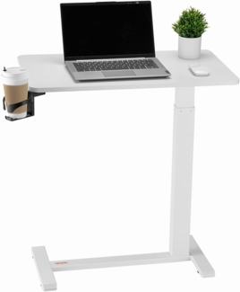 VEVOR Überbetttisch mobiler Beistelltisch mit 4 versteckten Rollen, höhenverstellbarer & Laptoptisch mit Getränkehalter, tragbarer Betttisch für Büro Arbeitszimmer Zuhause Weiß