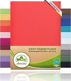 leevitex® Boxspringbett & Wasserbett Spannbettlaken | 100% Baumwolle | Markenqualität | Ökotex | 200 x 220 cm + 40 Steg - Rot