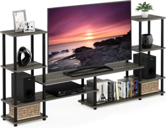 Furinno Turn-N-Tube Groß TV-Ständer, TV-Schrank, TV-Regal, Konsole, Französische Eiche/Schwarz, 197. 1 (Breite) x 93 (Höhe) x 29. 7 (Tiefe) cm