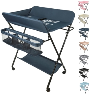OHMG Baby Wickelkombi Klappbare Wickelkommode,Wickeltisch mit Rollen,Mobiler Wickeltisch mit Wickelauflage,Sicherheitsgurt und Ablagefächern,Wasserdicht und Höhenverstellbar,Stabil