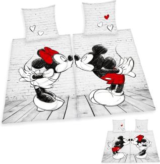 Herding DISNEY MICKEY & MINNIE Partnerbettwäsche-Set, Wendemotiv, 2 x Bettbezug 135 x 200 cm, 2 x Kopfkissenbezug 80 x 80 cm, Baumwolle/Renforcé